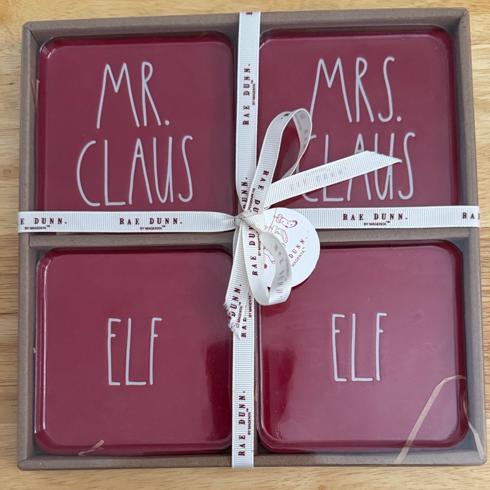 Rae Dunn Red Holiday Coaster Set of 4.  Ceramic.